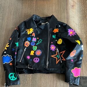 Hannah Banana Little Girls Colorful Amour Motto Faux Leather Jacket